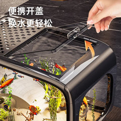 Creative fish tank transparent with lid aquarium desktop ecological goldfish tank living room decoration landscaping ornamental