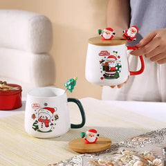 New Year Festive Christmas Xmas Theme Ceramic Mug Cup Set with Lid and Spoon Christmas Gift Box Mug Coffee Milk Tea Breakfast