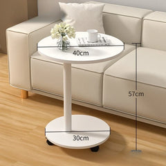 Modern Round Dining Table Portable Foldable Wheeled Side Table Coffee Table Bedside Table Living Room Balcony Sofa End Table