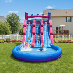 Pink-Purple Dual-Slide Inflatable Water Slide, Large Inflatable Pool , Water Slide Grade Inflatable Water Slide Outdoor Indoor