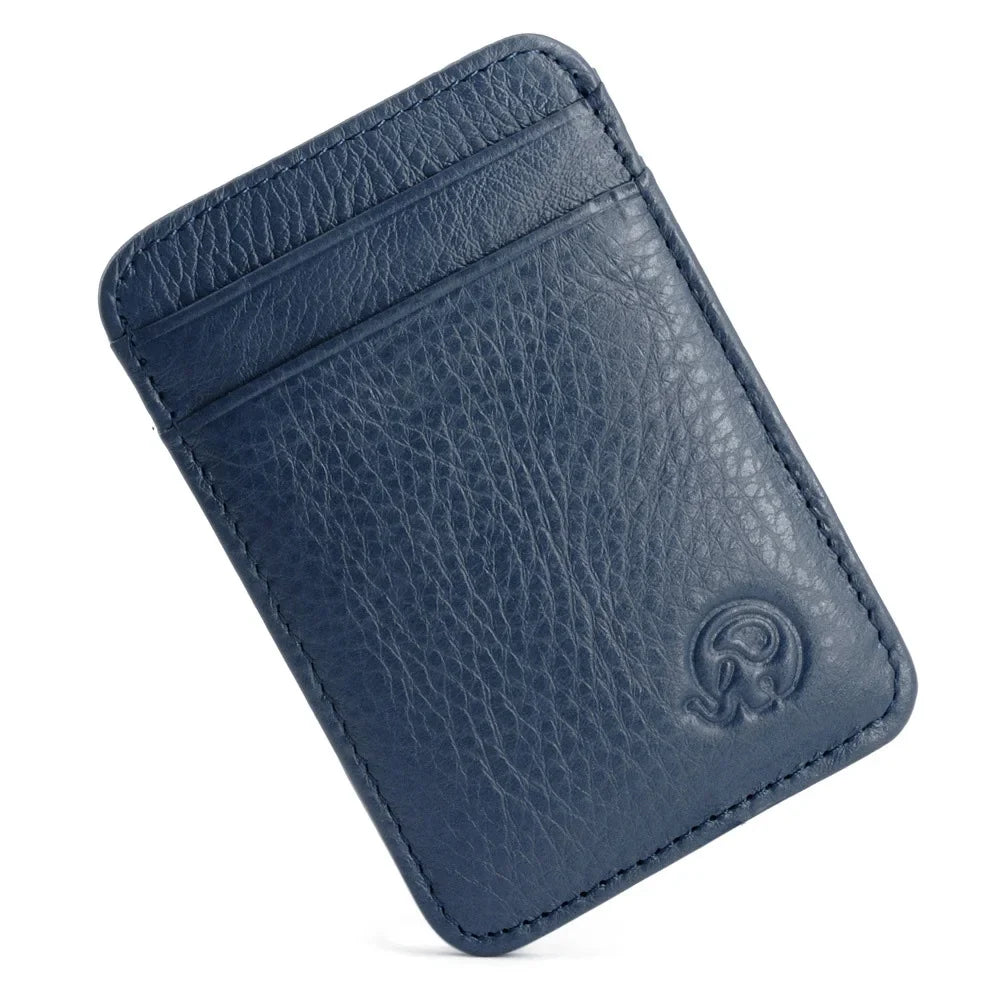 Wholesale Genuine Leather Convenient ID Pocket Bank Credit Card Case Vintage Thin Card Wallet Men Cash Bag Slim Bus Card Holder