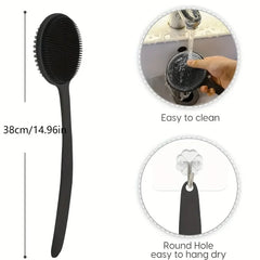 Cepillo de silicona para la espalda para la ducha, mango largo, limpieza profunda y exfoliación corporal, masaje, cerdas suaves de doble cara