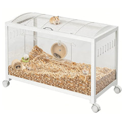 Hamster Cage with Wheels,Metal & Acrylic Habitat for Hamster,Guinea Pig,Gerbil,Mice,Chew-Proof, Dual Doors, Easy Clean