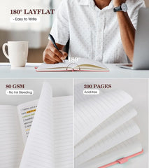 A5 Pink Hardcover Leather Journal for Women, 200 Pages Lined Notebook with Elastic Closure, Perfect for Writing and Travel