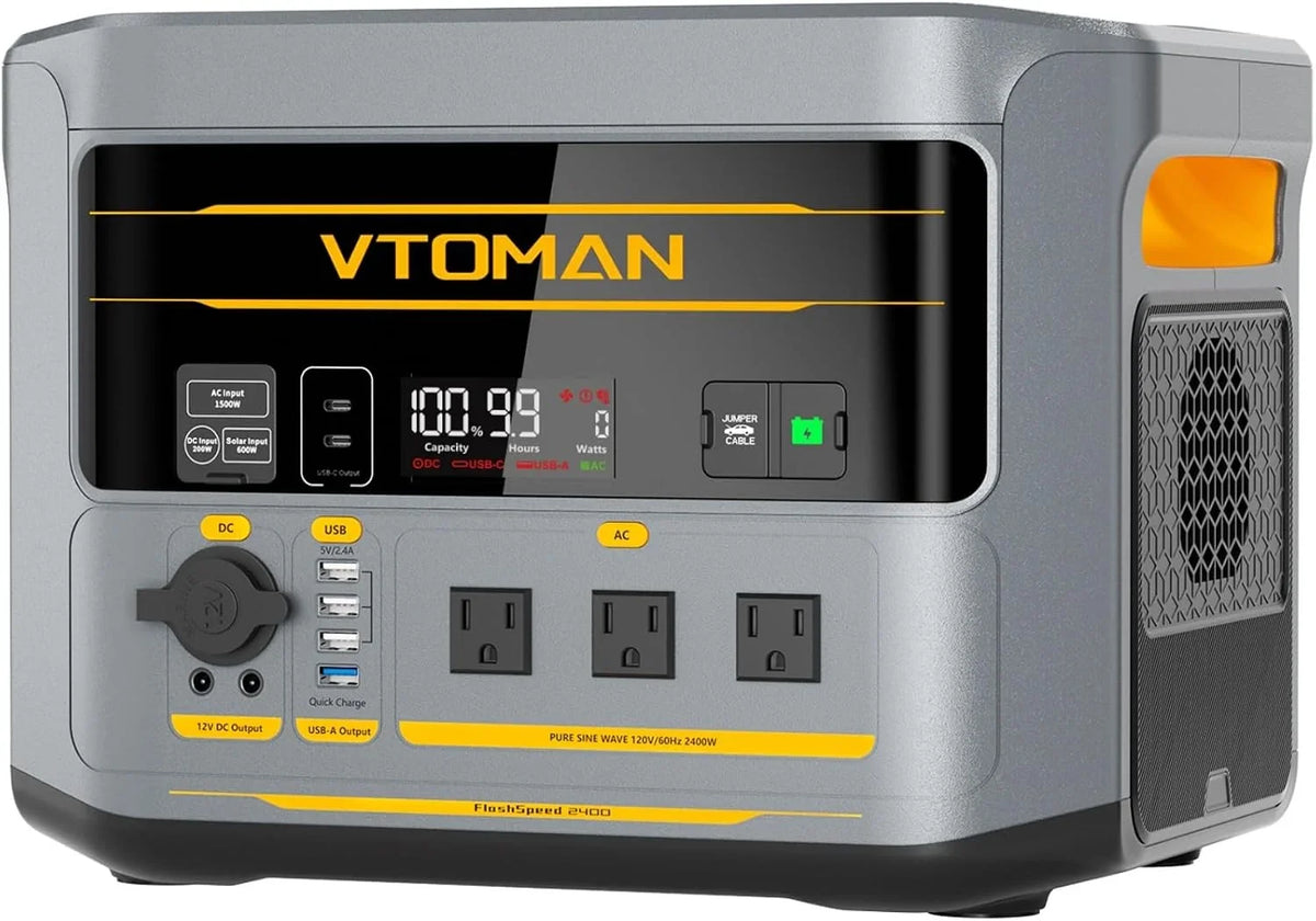 VTOMAN FlashSpeed 2400 Portable Power Station, 1408Wh LiFePO4 Battery, 2400W (Peak 3200W), 58-Min Fast Charge, UPS Solar Generator for Home Backup, Camping, RV, Off-Grid Living & Emergency Power