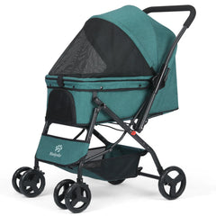 Dog Stroller, Pet Stroller for Medium Dogs Cats, with Dog Poop Bags, Reversible Handlebar, Tethers, Storage Basket and Pouch