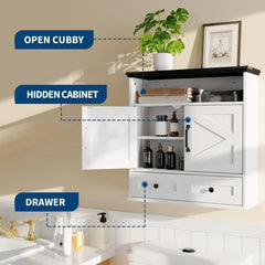 Wall Mounted Farmhouse Medicine Cabinet Over Toilet Storage With Barn Doors Adjustable Shelves Removable Drawer Bathroom Cabinet