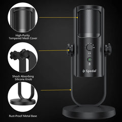 USB Microphone for PC Mac Gaming Recording Stream Podcast, Computer Condenser Mic with Phone Adapter Headphone Output