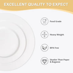 200 PCS Plastic Plates Premium Heavy Duty Disposable Plates for Party 100 Dinner Plates and 100 Salad Dessert Plates Sturdy Har