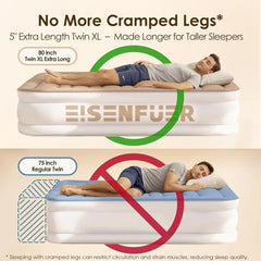 Extra Long Twin XL Inflatable Bed with Pump, Portable Air Mattress for Camping, Sleepovers, and Moving