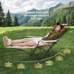 Folding Recliner Portable Camping Chair with Adjustable Backrest and Cotton-Filled Seat for Travel Beach Fishing Outdoor Chair