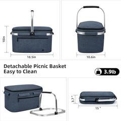 ALLCAMP Picnic Basket - 2 Ice Box Included 2L Insulated Cooler Thickening Foldable Picnic Basket with Removable Baskets and Sew