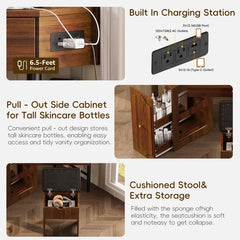 Vanity Desk Set with Storage Cushioned Stool and Charging Station, Triangle Makeup Desk with