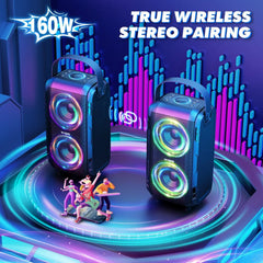 W-KING T9-2 80W RMS Party Portable Speakers Bluetooth Wireless Boombox with 4 Drivers (2*4.04'' Woofer), Huge 105dB Sound Large Party Box