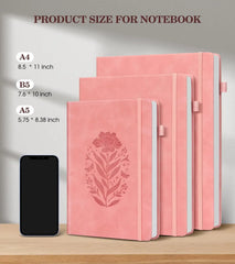 A5 Pink Hardcover Leather Journal for Women, 200 Pages Lined Notebook with Elastic Closure, Perfect for Writing and Travel