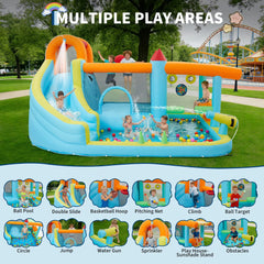 14x10FT Inflatable Bounce House 12-In-1 Wet Dry Water Slide With 450W Blower Kids Jumping Castle For Indoor Outdoor Backyard