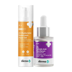 Duo The Derma Co avec écran solaire visage à 1% d'acide hyaluronique et sérum visage à 2% d'acide salicylique