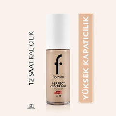 Flormar Perfect Coverage Foundation 131 Warm Nude - Long-Lasting Nourishing Makeup with SPF 15