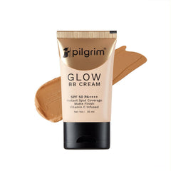Crème BB Pilgrim Glow SPF 50 PA++++, couverture instantanée des imperfections, fini mat, enrichie en vitamine C - Almond Glow