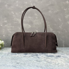 Suede Full-grain Leather Bowling-style Shoulder Bag