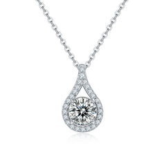 S925 Sterling Silver Teardrop Halo Necklace, 1ct Moissanite & Lab-Grown Ruby&Emerald, Platinum Plated Pendant With GRA Certificate Gift Box