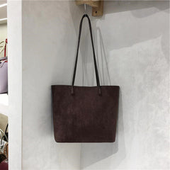 Retro Suede-Like Fabric Simple Handheld Shoulder Tote Bag