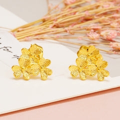 Versatile Sandblasted Gold Flower Elegant Womens Earrings