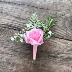 Prendedor floral de tela coreana para novio y novia, pequeños capullos de rosa, flor de seda, antes de la boda