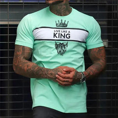 Camisa casual para hombre de manga corta, cuello redondo y estampado digital 3D