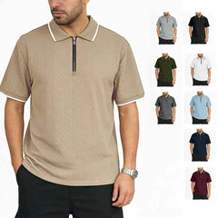 Polo jacquard ample à manches courtes et fermeture zippée pour homme