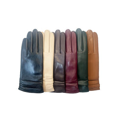 Guantes de piel de oveja de colores para mujer, aptos para pantallas táctiles