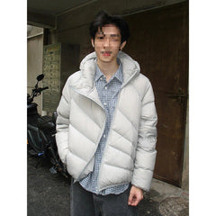 Mens Winter Thickened Warm Loose-Fit Coat With Diagonal Zipper