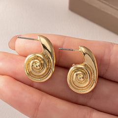 Retro Convex Spiral Gold Earrings - European American Middle Eastern Style Hoop Drop Studs