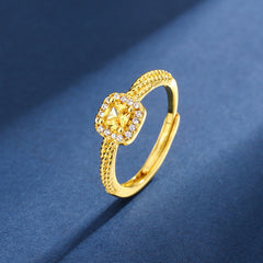 Women's Simple Small Sugar Cube Rings Ear Studs Jewelry Copper-plated Gold Jewelry Suit