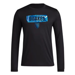 adidas Mens Long Sleeve Pre-Game T-Shirt Black/San Jose Earthquakes Medium
