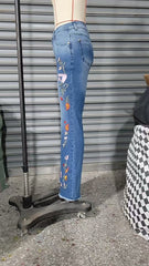 High-elasticity Embroidered Flared Jeans For Women