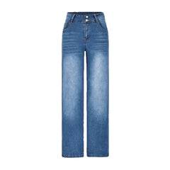 Womens Casual Straight-leg Denim Wide-leg Pants
