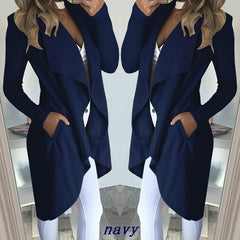Women's Plus Size Solid Color Polo Collar Slim Fit Long Trench Coat