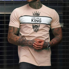 Camisa casual para hombre de manga corta, cuello redondo y estampado digital 3D