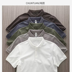 Solid-color Summer Mens Clothing Lapel Half-sleeve High-end Trendy Casual Plain Top