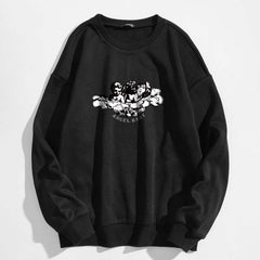 Angel and Letter Graphic Oversized Thermal Sweatshirt