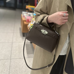 Cross-border Leather Kelly Bag 2026 New Style Simple High-End First-Layer Cowhide Small Square Bag