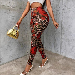 Damen-Leggings mit Blumenmuster und elastischem Bund