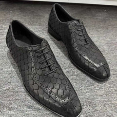 Business Formal Leather Shoes Dragon-scale Pattern Mens British Style