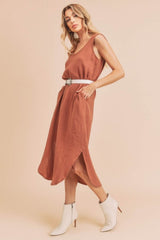 Round Neck Midi Tank Dress with Pockets Casual, Comfortable & Functional for Everyday Wear