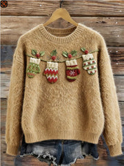 Sudadera con capucha y cuello redondo para mujer, de franela con estampado digital navideño