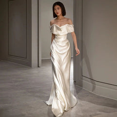 Robe de mariée blanche légère française à épaules dénudées