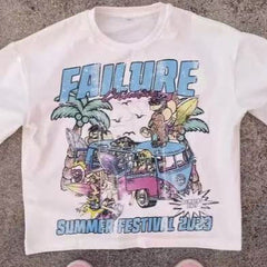 T-shirt à imprimé de lettres de voiture pour homme et femme
