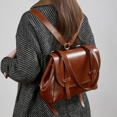 Large-capacity Womens Cowhide Leather Backpack With An Oil-wax Finish