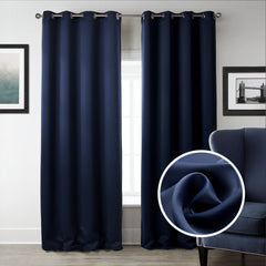 Dark Blue Bedroom Blackout Fabric Printed Curtains